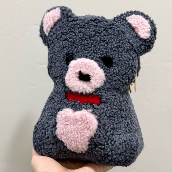 Gray Teddy Bear Purse, Handmade Colorblock Real Shearling Crossbody/Phone Pouch - Picture 3 of 16